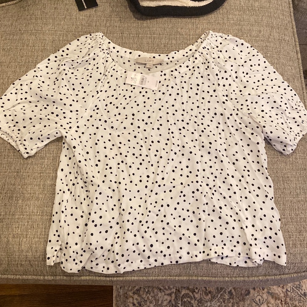 NWT Loft White and Black Polka Dot Blouse